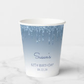 Glam Blue Glitter Drip 60th Birthday Party Papieren Bekers (Achterkant)