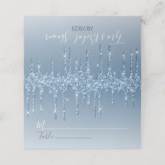 Glam Blue Glitter Drip Elegant Gepersonaliseerd Plaatskaartje (Buitenkant ongevouwen)