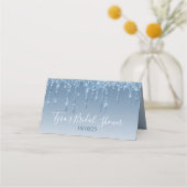 Glam Blue Glitter Drip Elegant Gepersonaliseerd Plaatskaartje (Achterkant)