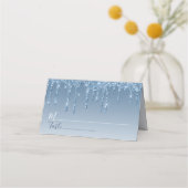 Glam Blue Glitter Drip Elegant Gepersonaliseerd Plaatskaartje (Voorkant)