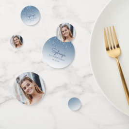 Glam Blue Glitter Drip Foto 21e verjaardag Confetti