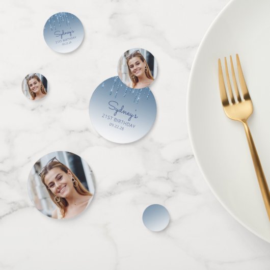 Glam Blue Glitter Drip Foto 21e verjaardag Confetti (Groep)