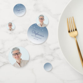 Glam Blue Glitter Drip Foto 50e verjaardag Confetti