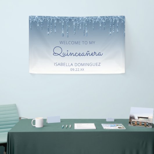 Glam Blue Glitter Drip Quinceañera Spandoek (Beurs)