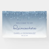 Glam Blue Glitter Drip Quinceañera Spandoek (Horizontaal)