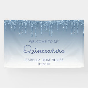 Glam Blue Glitter Drip Quinceañera Spandoek