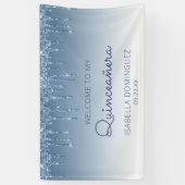 Glam Blue Glitter Drip Quinceañera Spandoek (Verticaal)