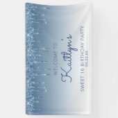 Glam Blue Glitter Drip Sweet 16 Feest Spandoek (Verticaal)