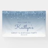 Glam Blue Glitter Drip Sweet 16 Party Spandoek (Horizontaal)