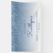 Glam Blue Glitter Drip Sweet 16 Party Spandoek (Verticaal)