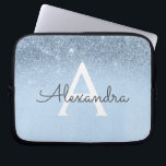 Glam Blue Glitter en Sparkle Chic Monogrammed Laptop Sleeve<br><div class="desc">Baby Blue Ombre Faux Glitter en Sparkle Modern en elegant Monogram Hoesje. Dit hoesje kan worden aangepast om uw initiaal en voornaam op te nemen.</div>