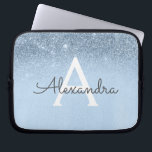 Glam Blue Glitter en Sparkle Chic Monogrammed Laptop Sleeve<br><div class="desc">Baby Blue Ombre Faux Glitter en Sparkle Modern en elegant Monogram Hoesje. Dit hoesje kan worden aangepast om uw initiaal en voornaam op te nemen.</div>