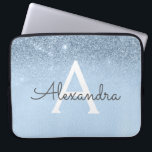 Glam Blue Glitter en Sparkle Chic Monogrammed Laptop Sleeve<br><div class="desc">Baby Blue Ombre Faux Glitter en Sparkle Modern en elegant Monogram Hoesje. Dit hoesje kan worden aangepast om uw initiaal en voornaam op te nemen.</div>