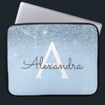 Glam Blue Glitter en Sparkle Chic Monogrammed Laptop Sleeve<br><div class="desc">Baby Blue Ombre Faux Glitter en Sparkle Modern en elegant Monogram Hoesje. Dit hoesje kan worden aangepast om uw initiaal en voornaam op te nemen.</div>