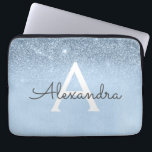 Glam Blue Glitter en Sparkle Chic Monogrammed Laptop Sleeve<br><div class="desc">Baby Blue Ombre Faux Glitter en Sparkle Modern en elegant Monogram Hoesje. Dit hoesje kan worden aangepast om uw initiaal en voornaam op te nemen.</div>