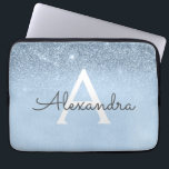 Glam Blue Glitter en Sparkle Chic Monogrammed Laptop Sleeve<br><div class="desc">Baby Blue Ombre Faux Glitter en Sparkle Modern en elegant Monogram Hoesje. Dit hoesje kan worden aangepast om uw initiaal en voornaam op te nemen.</div>