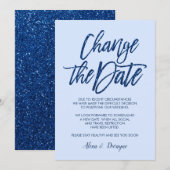 Glam Blue Glitter Geannuleerd Uitgestelde bruiloft Kaart (Voorkant / Achterkant)