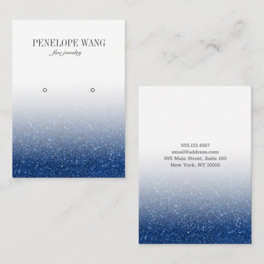 Glam Blue Glitter Ombre Sieraden Oorbel display Visitekaartje (Voorkant / Achterkant)