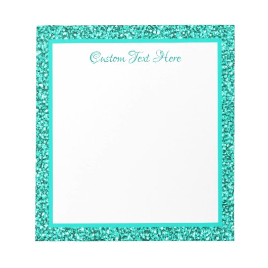 Glam Blue Glitter Sparkle Border Personated Notitieblok (Voorkant)