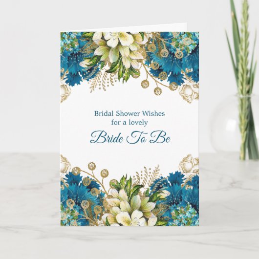 Glam Blue Gold Floral Vrijgezellenfeest Kaart (Voorkant)