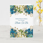 Glam Blue Gold Floral Vrijgezellenfeest Kaart (Gele Bloem)