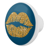 Glam Blue Gold Glitter Lips Trendy Sparkle Keramische Knop (Rechts)