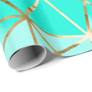 Glam Blue Golden Stripes Diamond Wrapping Paper Cadeaupapier