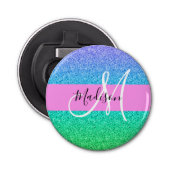 Glam Blue Green Glitter Sparkle Gradient Monogram Button Flesopener (Voorkant)