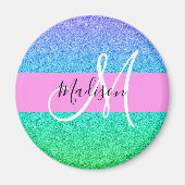 Glam Blue Green Glitter Sparkle Gradient Monogram Magneet (Voorkant)