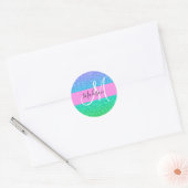 Glam Blue Green Glitter Sparkle Gradient Monogram Ronde Sticker (Envelop)