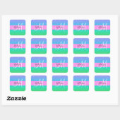 Glam Blue Green Glitter Sparkle Gradient Monogram Vierkante Sticker (Vel)