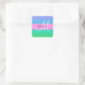 Glam Blue Green Glitter Sparkle Gradient Monogram Vierkante Sticker (Tas)