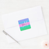 Glam Blue Green Glitter Sparkle Gradient Monogram Vierkante Sticker (Envelop)