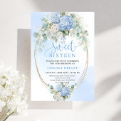 Glam Blue Hydrangea Gold Glitter 16th Birthday  Kaart