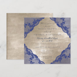 Glam Blue Navy Kant Ivoor Velvet Vrijgezellenfeest Kaart