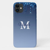 Glam & Blue Ombre Glitter Gepersonaliseerd Monogra Case-Mate iPhone Case (Achterkant)