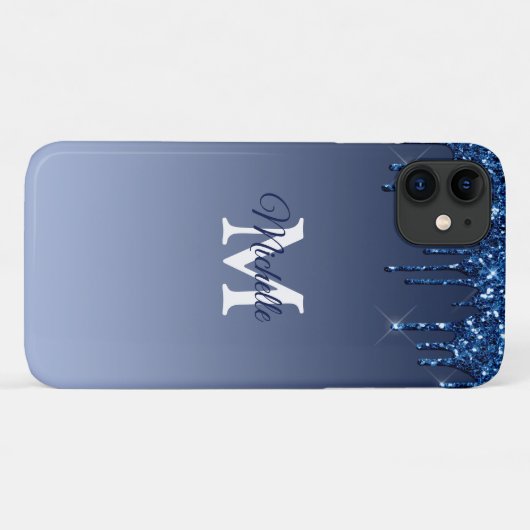 Glam & Blue Ombre Glitter Gepersonaliseerd Monogra Case-Mate iPhone Case (Achterkant (horizontaal))