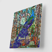 Glam Blue Paars Peacock Glas in lood Vierkante Klok (Hoek)