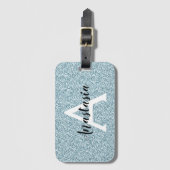 Glam Blue Silver Glitter Sparkles Monogram Bagagelabel (Voorkant (verticaal))