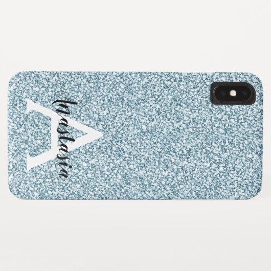 Glam Blue Silver Glitter Sparkles Monogram Case-Mate iPhone Case (Achterkant (horizontaal))