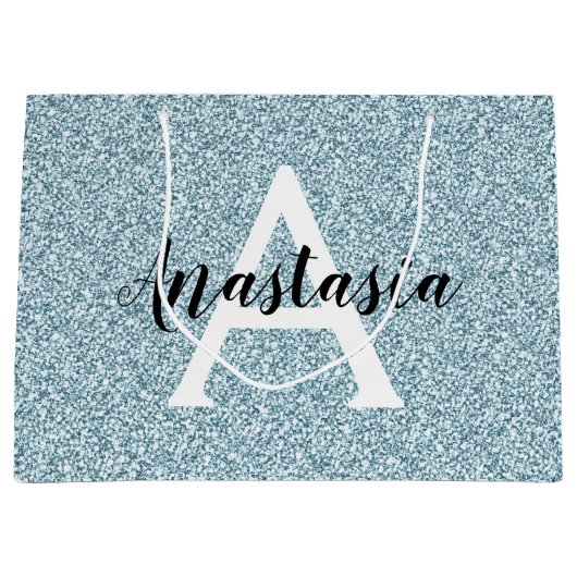 Glam Blue Silver Glitter Sparkles Monogram Groot Cadeauzakje (Voorkant)
