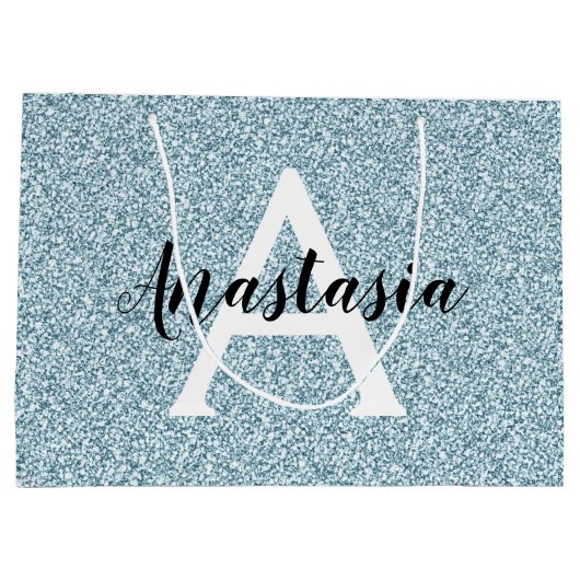 Glam Blue Silver Glitter Sparkles Monogram Groot Cadeauzakje (Achterkant)