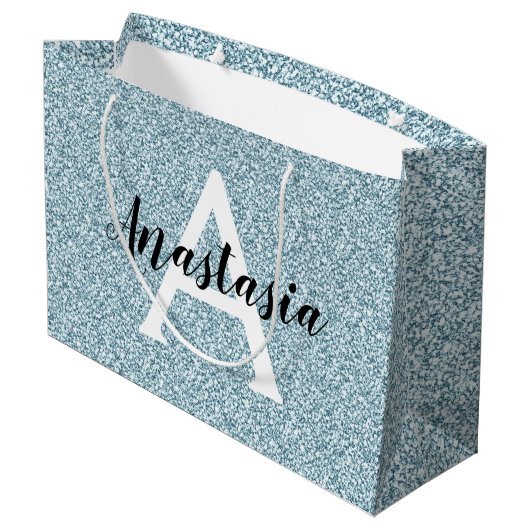 Glam Blue Silver Glitter Sparkles Monogram Groot Cadeauzakje (Achterkant Gekanteld)