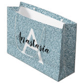 Glam Blue Silver Glitter Sparkles Monogram Groot Cadeauzakje (Voorkant Gekanteld)