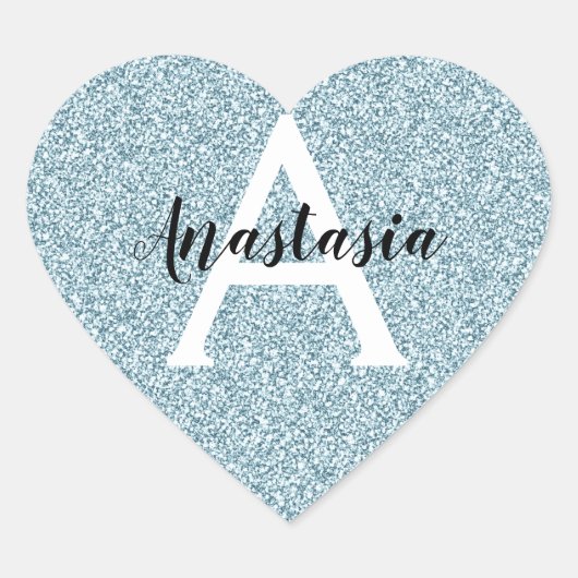 Glam Blue Silver Glitter Sparkles Monogram Hart Sticker (Voorkant)
