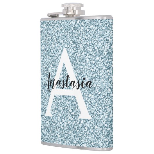 Glam Blue Silver Glitter Sparkles Monogram Heupfles (Links)