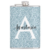 Glam Blue Silver Glitter Sparkles Monogram Heupfles (Voorkant)