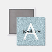 Glam Blue Silver Glitter Sparkles Monogram Magneet (Voorkant / Achterkant)