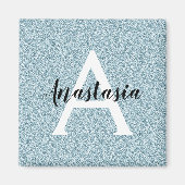 Glam Blue Silver Glitter Sparkles Monogram Magneet (Voorkant)