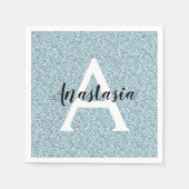 Glam Blue Silver Glitter Sparkles Monogram Servet (Voorkant)